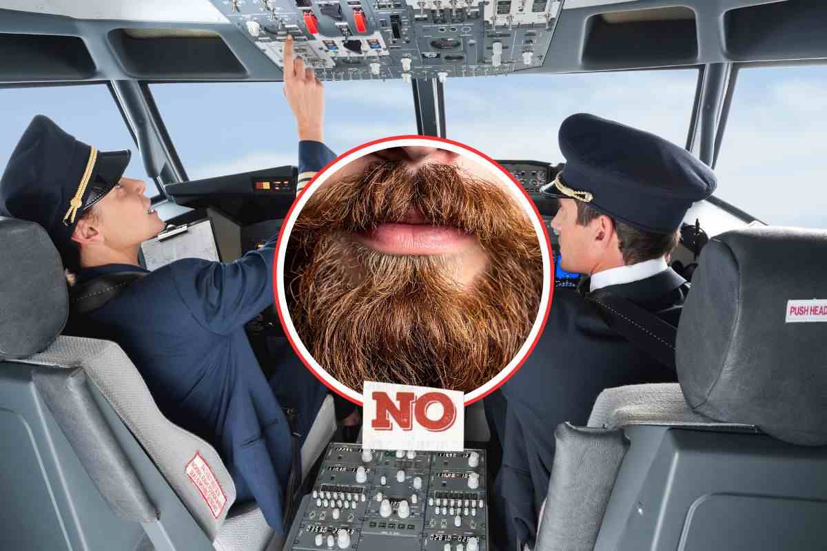 piloti d'aereo e in un cerchio uomo con barba a scritta no