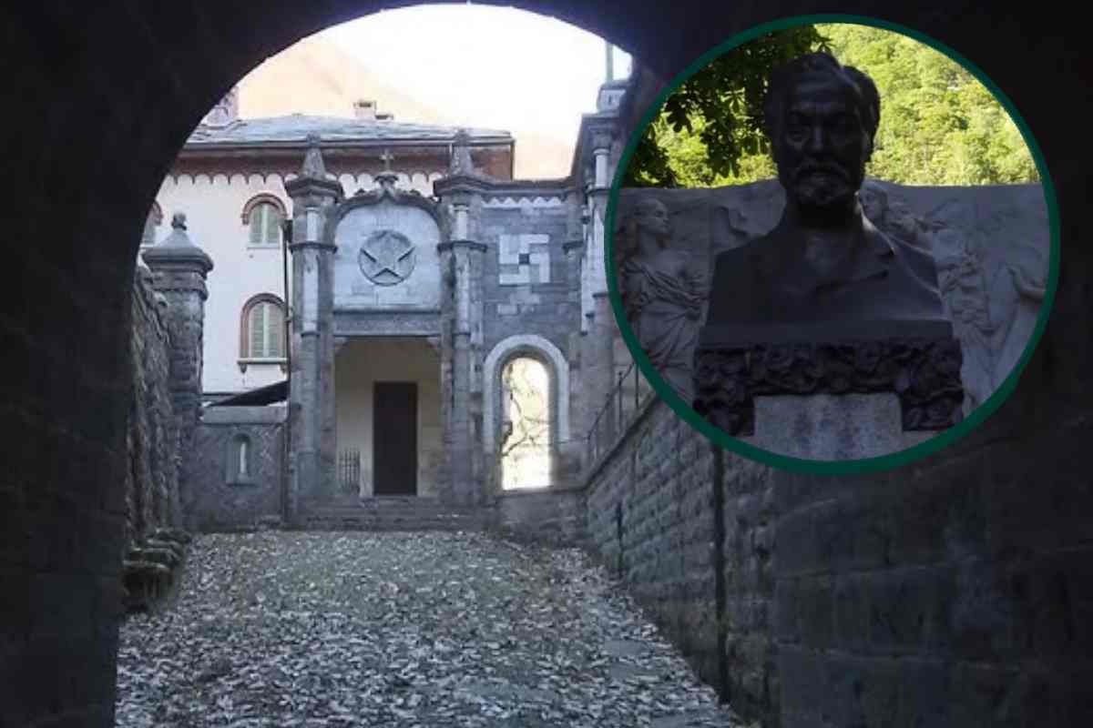 Il centro di Rosazza e nel cerchio un busto di Federico Rosazza
