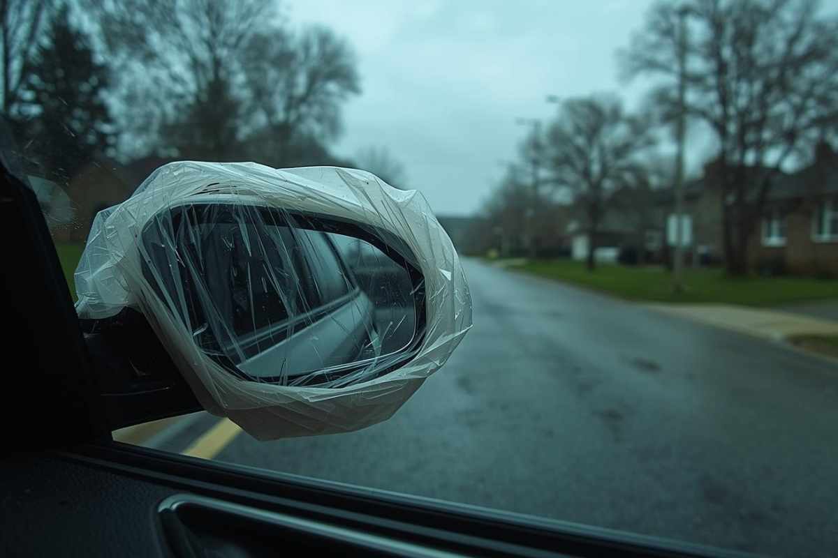 sacchetto sullo specchietto retrovisore