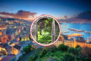 sfondo di Napoli e porta di un giardino