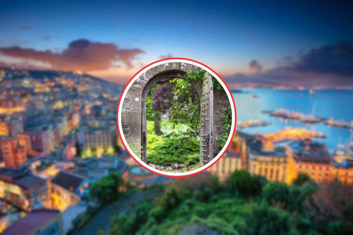 sfondo di Napoli e porta di un giardino