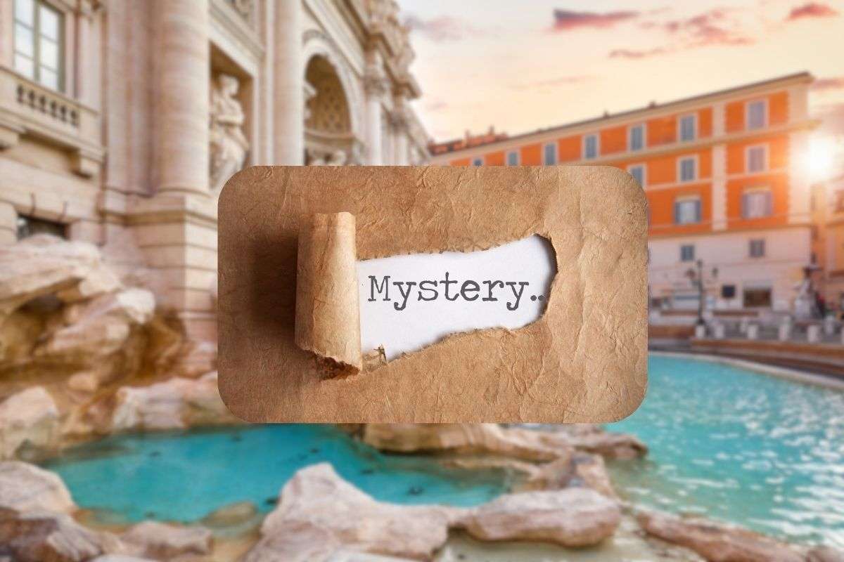 fontana di trevi e scritta mistery